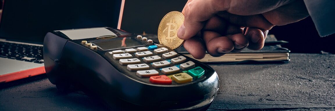 Bitcoin,,Credit,Card,And,Pos-terminal.,The,Golden,Bitcoin,In,Male