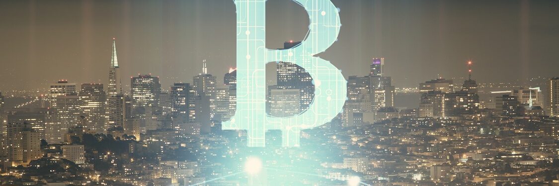 Multi,Exposure,Of,Cryptocurrency,Theme,Hologram,Drawing,And,City,Veiw