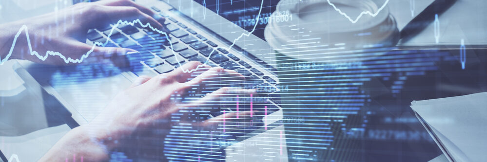 Double,Exposure,Of,Woman,Hands,Typing,On,Computer,And,Forex