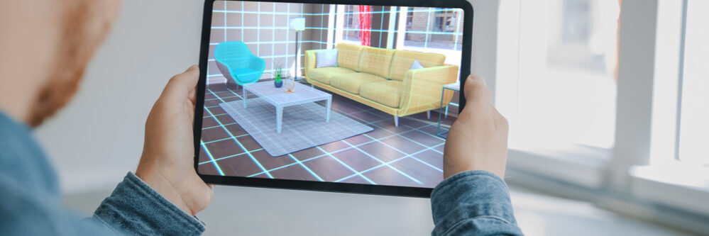 Decorating,Apartment:,Man,Holding,Digital,Tablet,With,Ar,Interior,Design