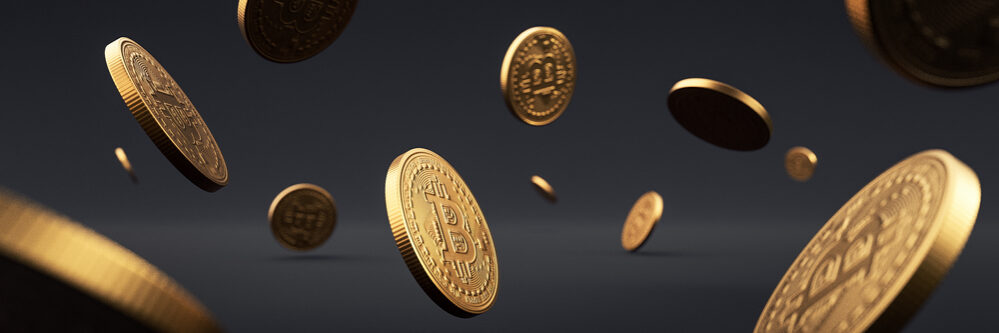 Bitcoins,3d,Render,Isolated,Cryptocurrency,Dark,Background,Studio,Photo,Realistic