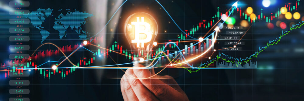 Cryptocurrency,Innovation,Concept.,Businessman,Holding,Iluminated,Light,Bulb,With,Bitcoin