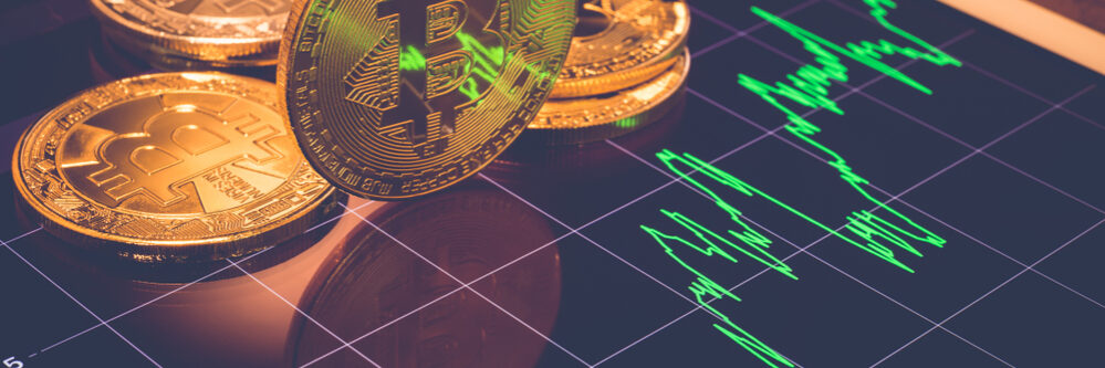 Cryptocurrency,Gold,Metal,,Focus,Bitcoin,Sign,On,Tablet,Screen,That