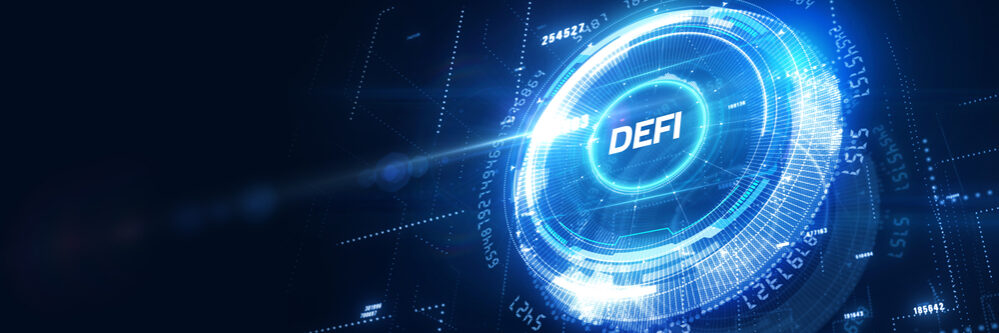 Defi,-decentralized,Finance,On,Dark,Blue,Abstract,Polygonal,Background.,Concept