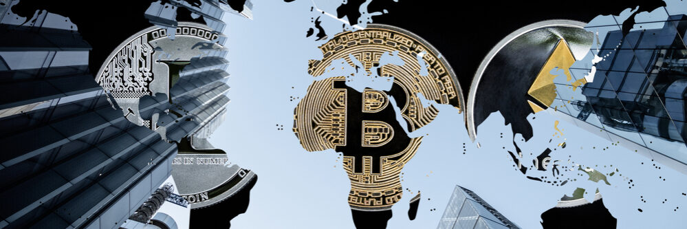 Bitcoin,And,Crypto,Currencies,Pictured,On,A,Global,Map,In