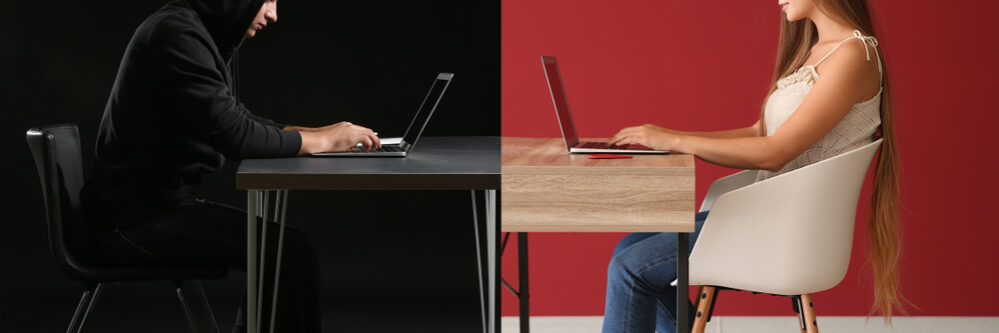 Young,Woman,Having,Online,Date,With,Fake,Boyfriend.,Concept,Of