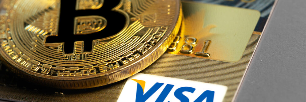 Bitcoin,Cryptocurrency,With,Visa,Credit,Card.,Visa,-,American,Multinational