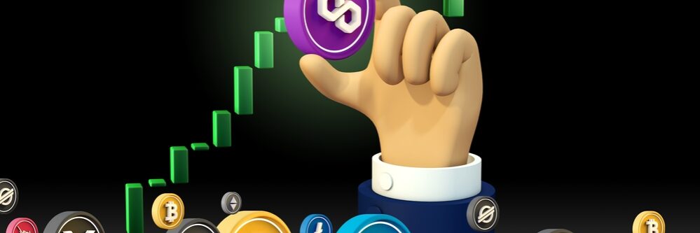 Polygon,Matic,Cartoon,Hand,Holding,Cryptocurrency,Crypto,Defi,Coin,Going